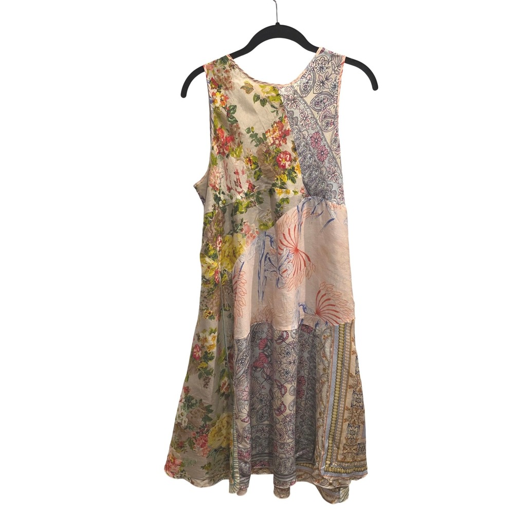 Johnny Was Boho Patchwork Silk Tunic Paisley Floral Slip Layering Pastel Sz M - Picture 3 of 9